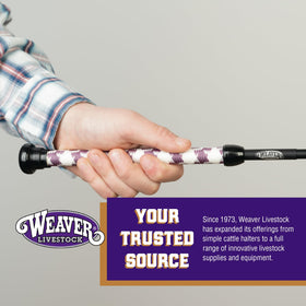 Weaver Livestock Basic Pig Show Whip mauve-white design enhances ring presence.