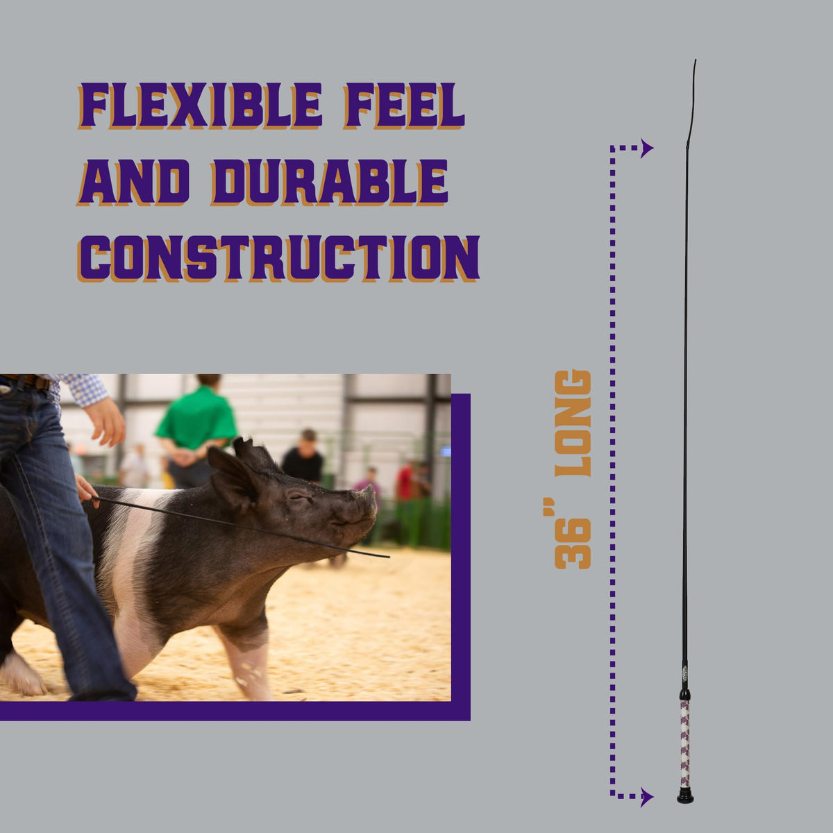 Weaver Livestock Basic Pig Show Whip popper emits a crisp cue.
