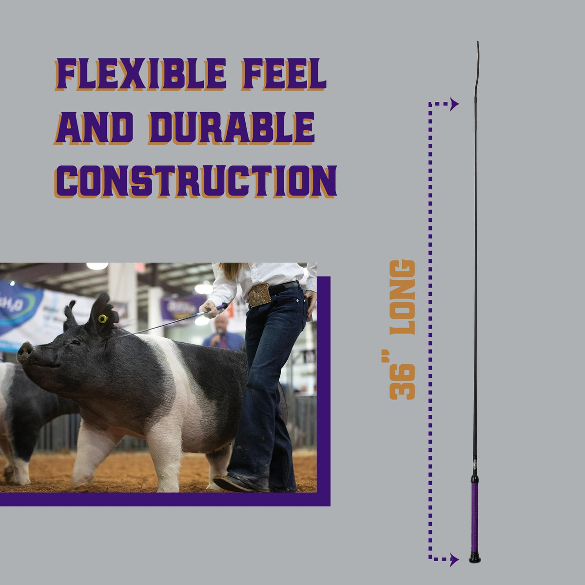 Weaver Livestock 36-inch-length pig whip provides close, controlled guidance.