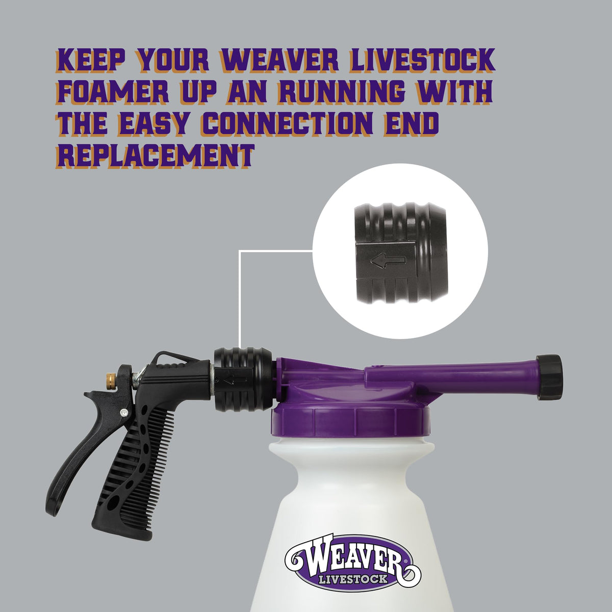 Weaver Livestock foamer directs foam to hard-to-reach areas for thorough cleaning.