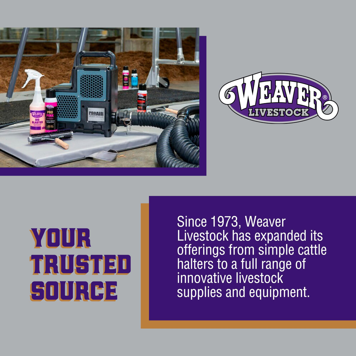 Weaver Livestock ProHair100 packaging image highlighting versatile daily care for livestock.