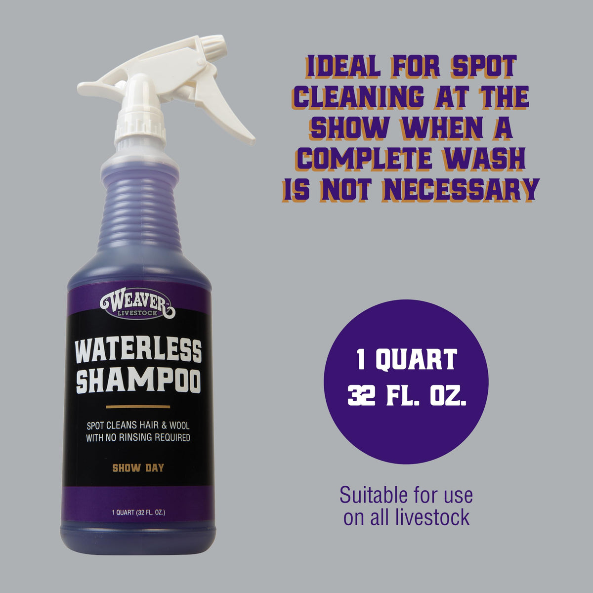 Weaver Livestock Waterless Shampoo applied to coat for targeted spot cleaning