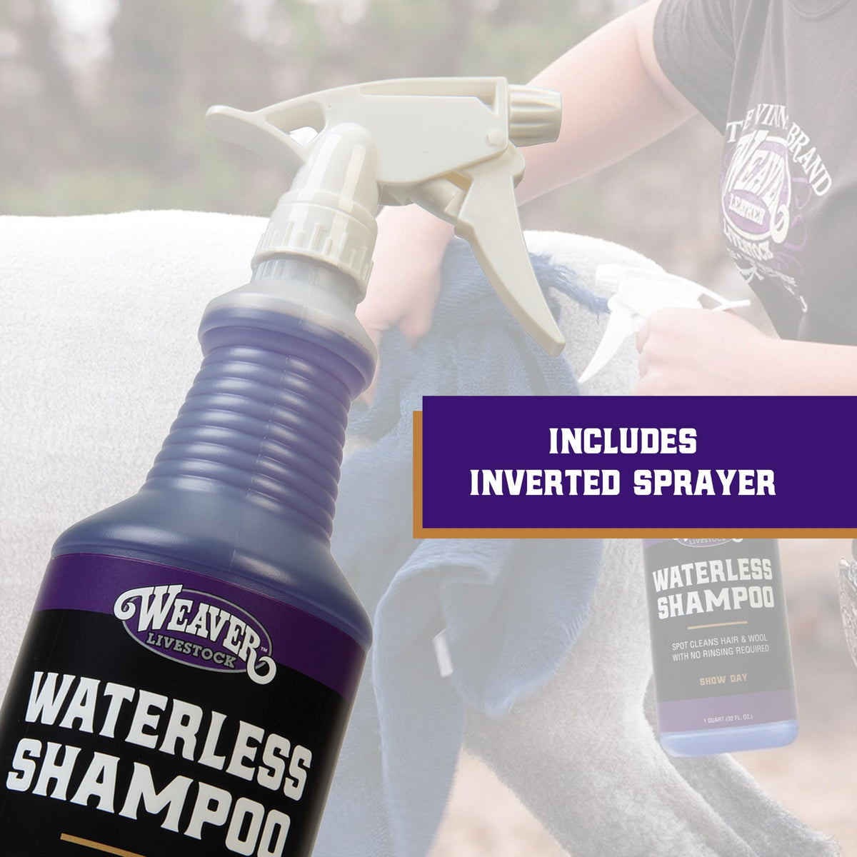 Weaver Livestock Waterless Shampoo used to remove grass and manure marks on wool