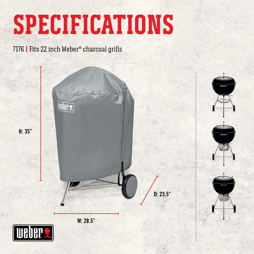 Weber 22-inch charcoal kettle cover, fabric close-up, premium polyester texture.