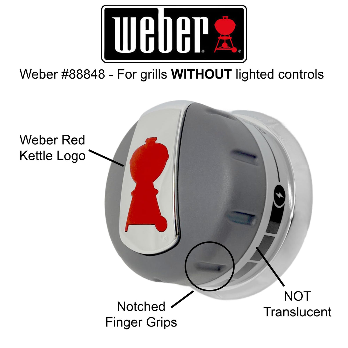 Weber 88848 knob top view highlighting simple heat adjustment.