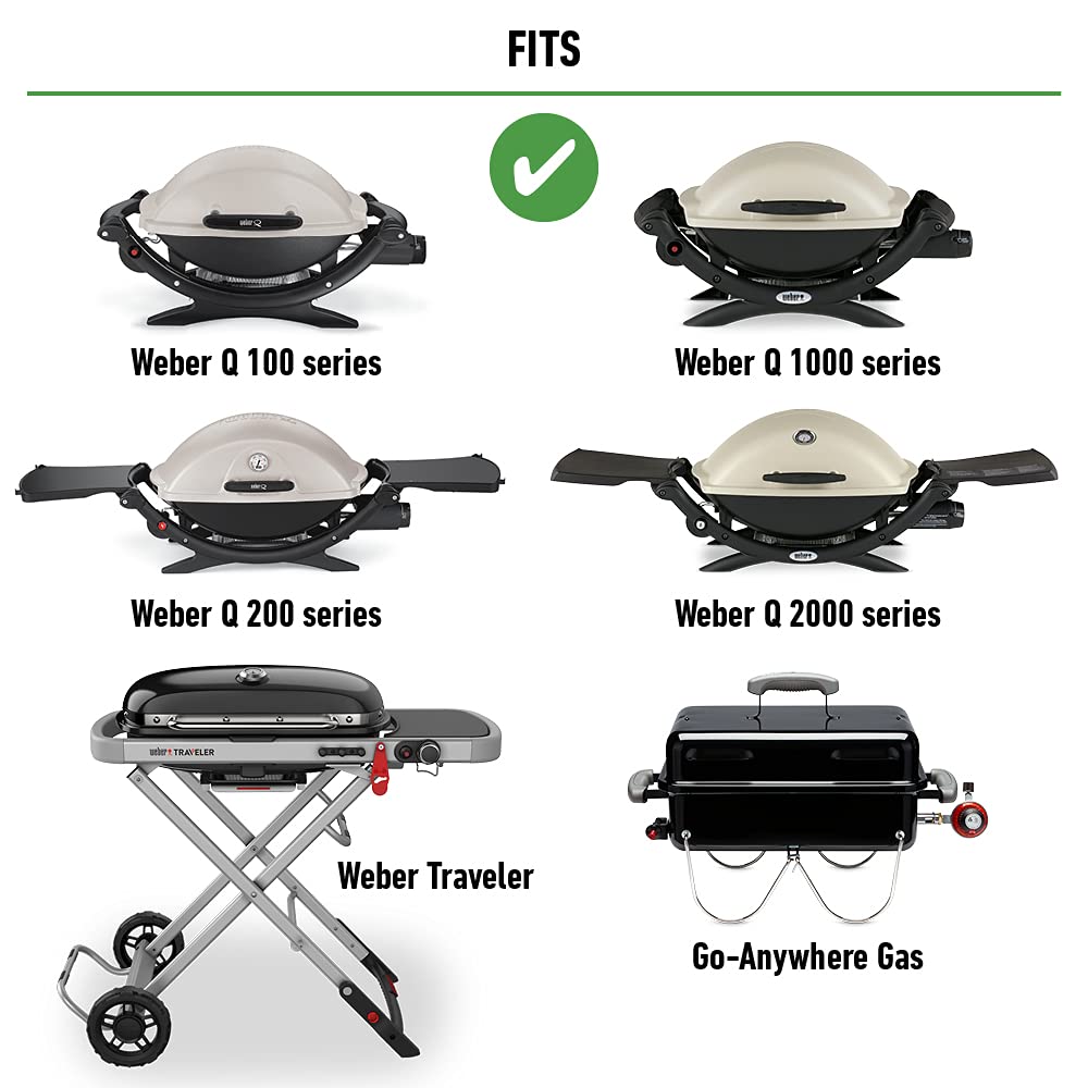 Weber adapter hose compatible with 20-lb LP tanks for longer cook sessions.