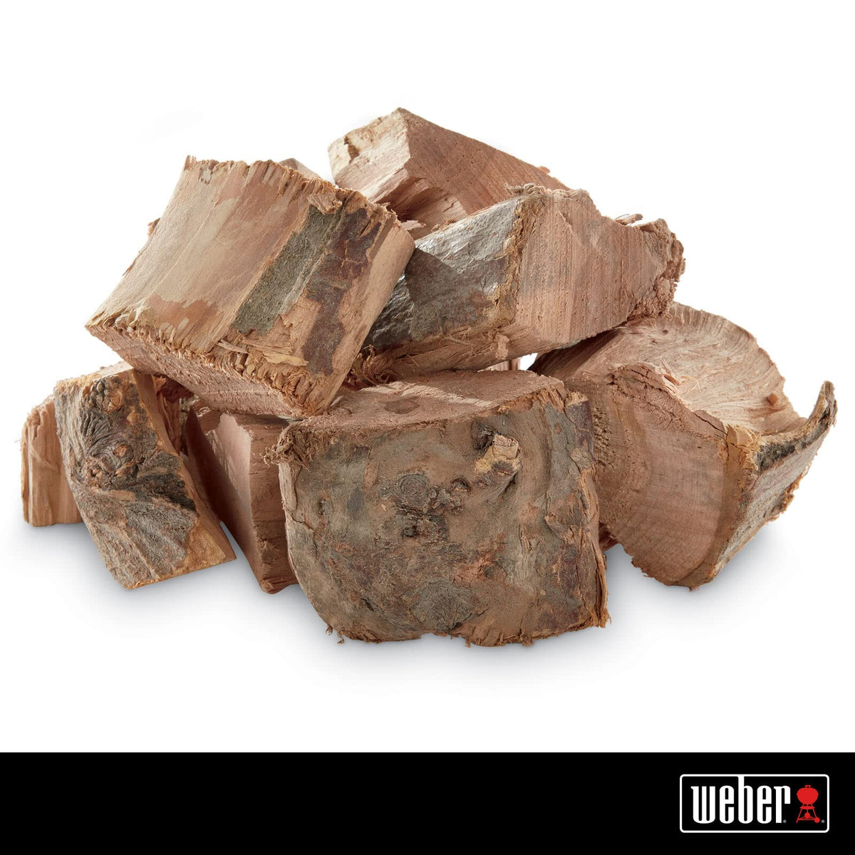 Weber Apple Wood Chunks closeup highlighting chunky pieces for steady smoke.