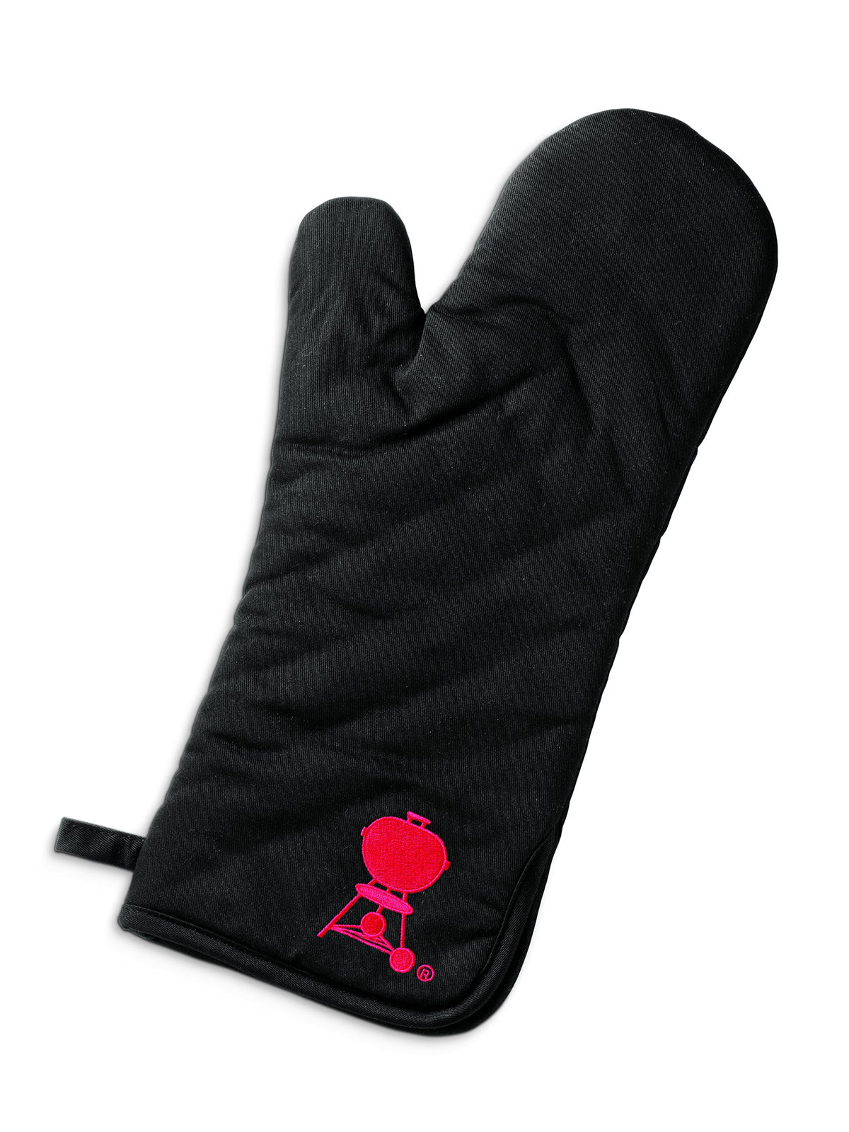 Weber Barbecue Mitt foldable cuff extended demonstrates adjustable length for extra protection.
