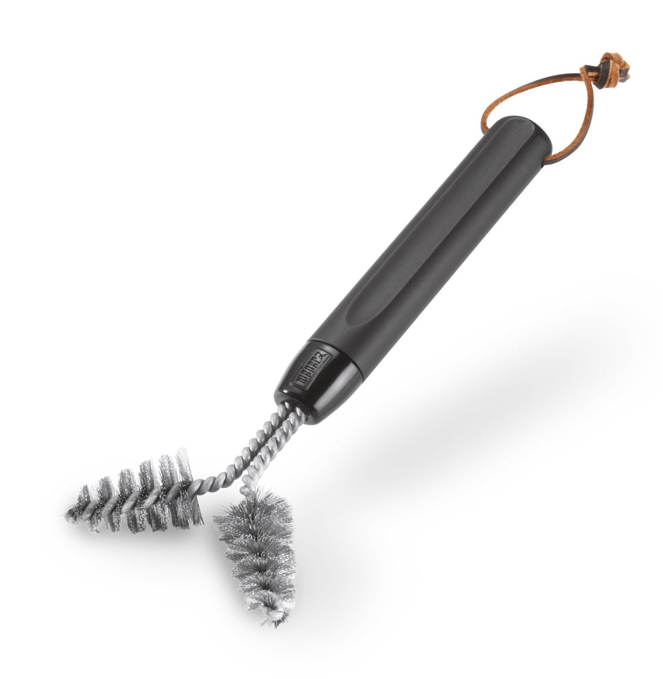 Weber Cast-Iron Brush with a long handle reaches interior grill components for deep cleaning