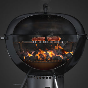 Weber charcoal grill insert usage within the Gourmet System for classic grilling.