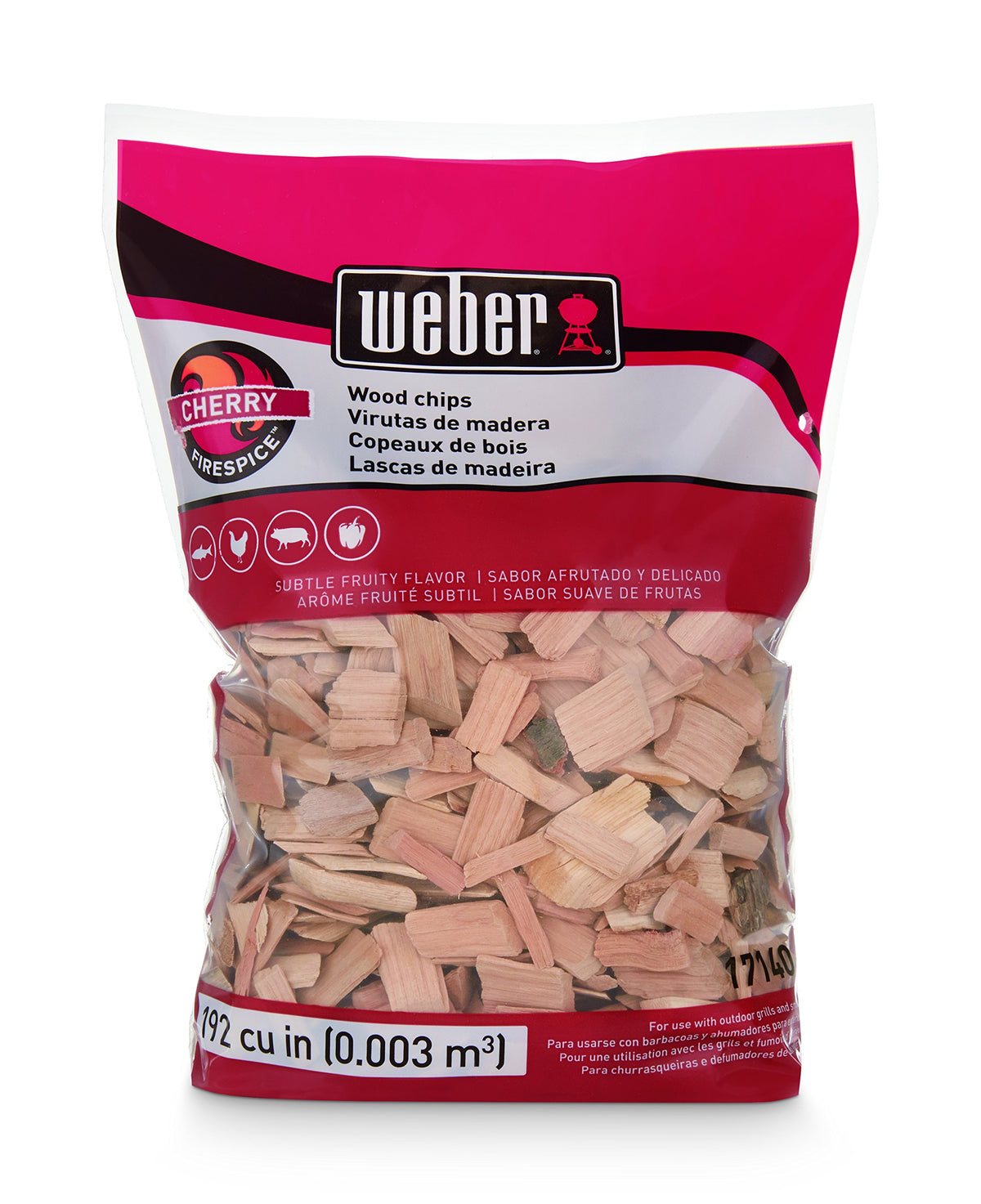 Weber Cherry Wood Chips bag for subtle fruity smoke flavor.