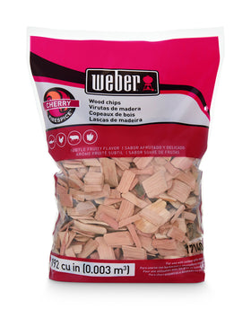 Weber Cherry Wood Chips bag for subtle fruity smoke flavor.