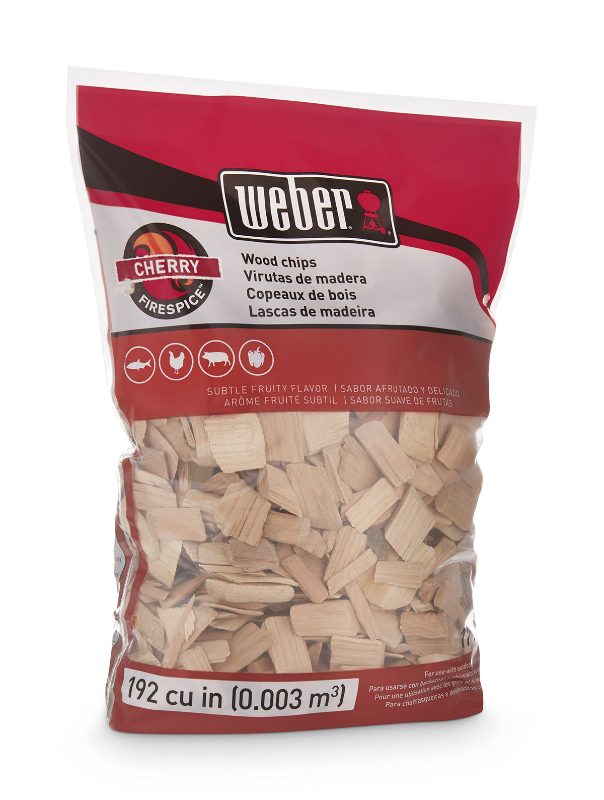 Weber Cherry Wood Chips smoke plume over grill enhancing your meal.