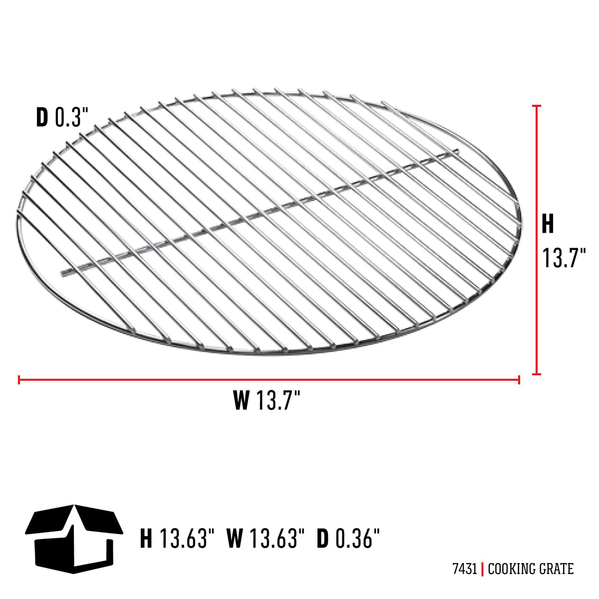 Weber 13.5-inch grate top view shows sturdy plated steel.