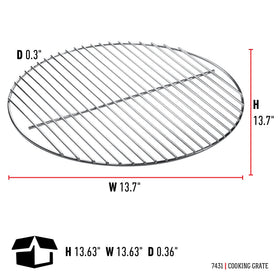 Weber 13.5-inch grate top view shows sturdy plated steel.
