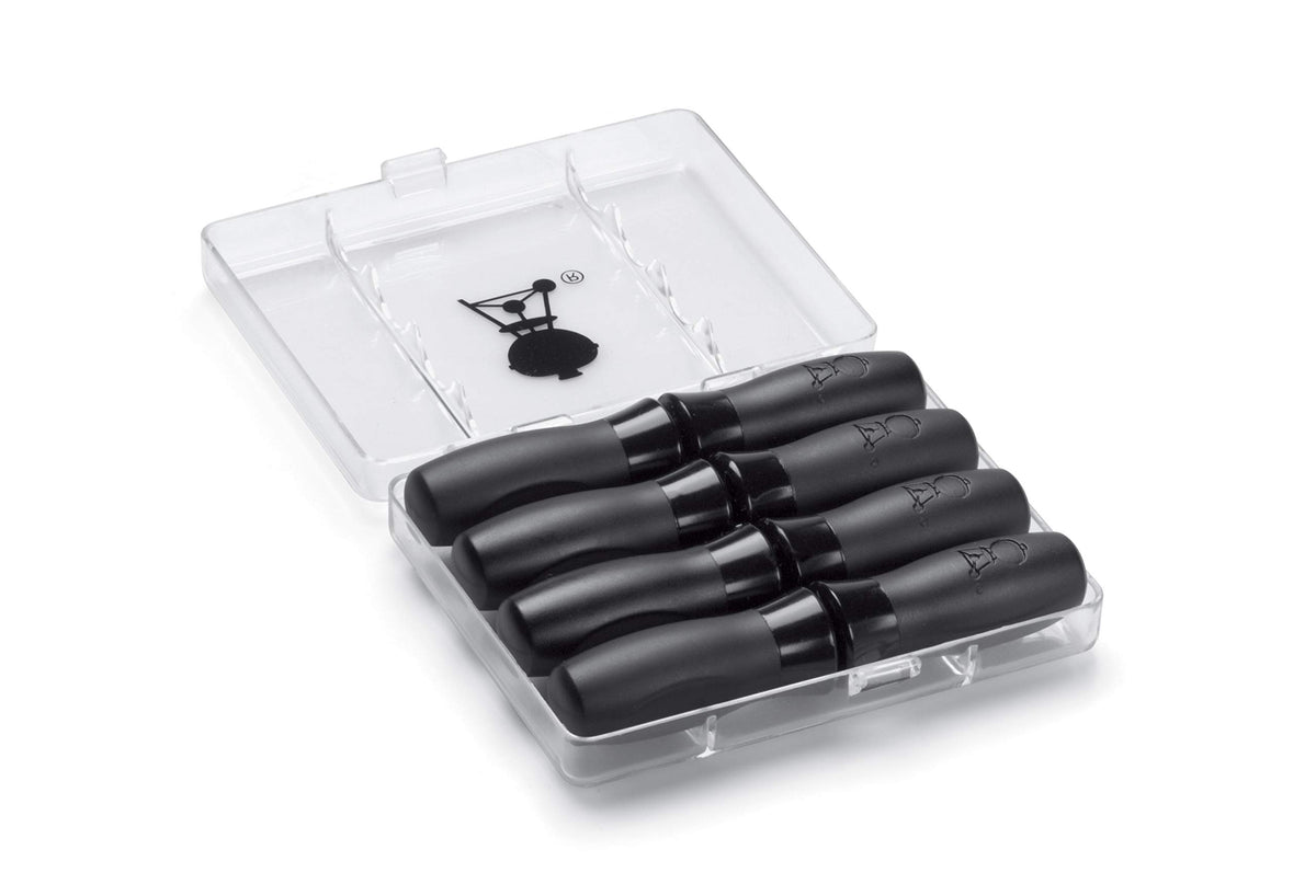 Weber corn pick set in black with eight stainless steel picks for easy, safe corn eating.