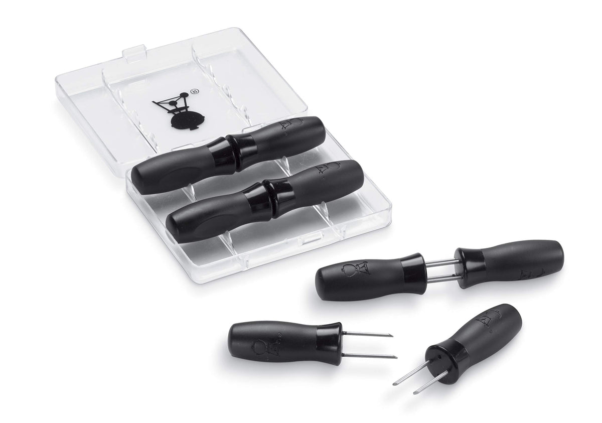 Weber corn pick set nylon grips and thumb grooves provide secure, comfortable handling.