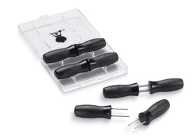Weber corn pick set nylon grips and thumb grooves provide secure, comfortable handling.