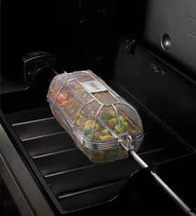Weber Crafted Rotisserie Crisping Basket is dishwasher safe for easy cleanup.