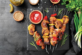 Weber Crafted skewers shown as dishwasher safe for easy cleanup