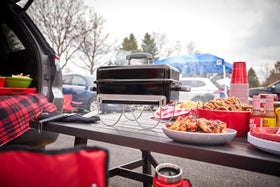 Weber Go-Anywhere Char-rail insert aids indirect cooking with arranged coals.