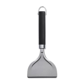 Weber griddle scraper shown as dishwasher safe for easy cleanup