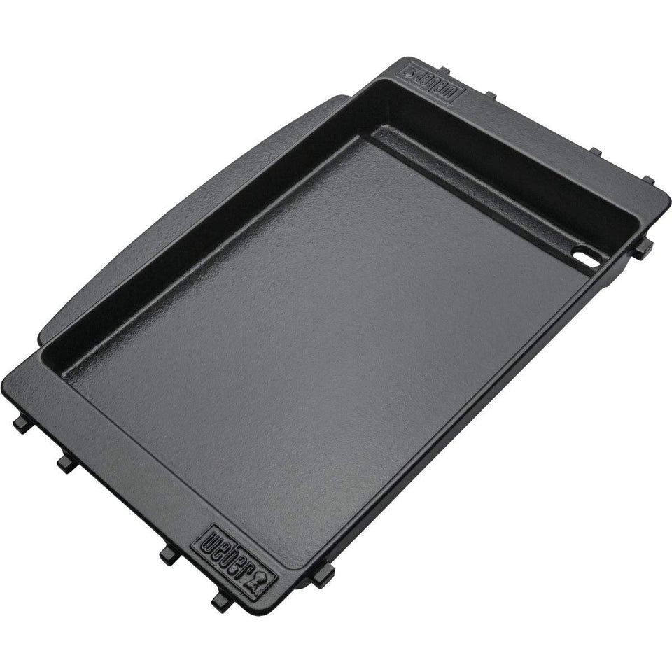 Weber Spirit 2-burner griddle mounted for even heating across meals.