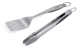Weber hands-free locking tongs secured for safe cooking and storage.