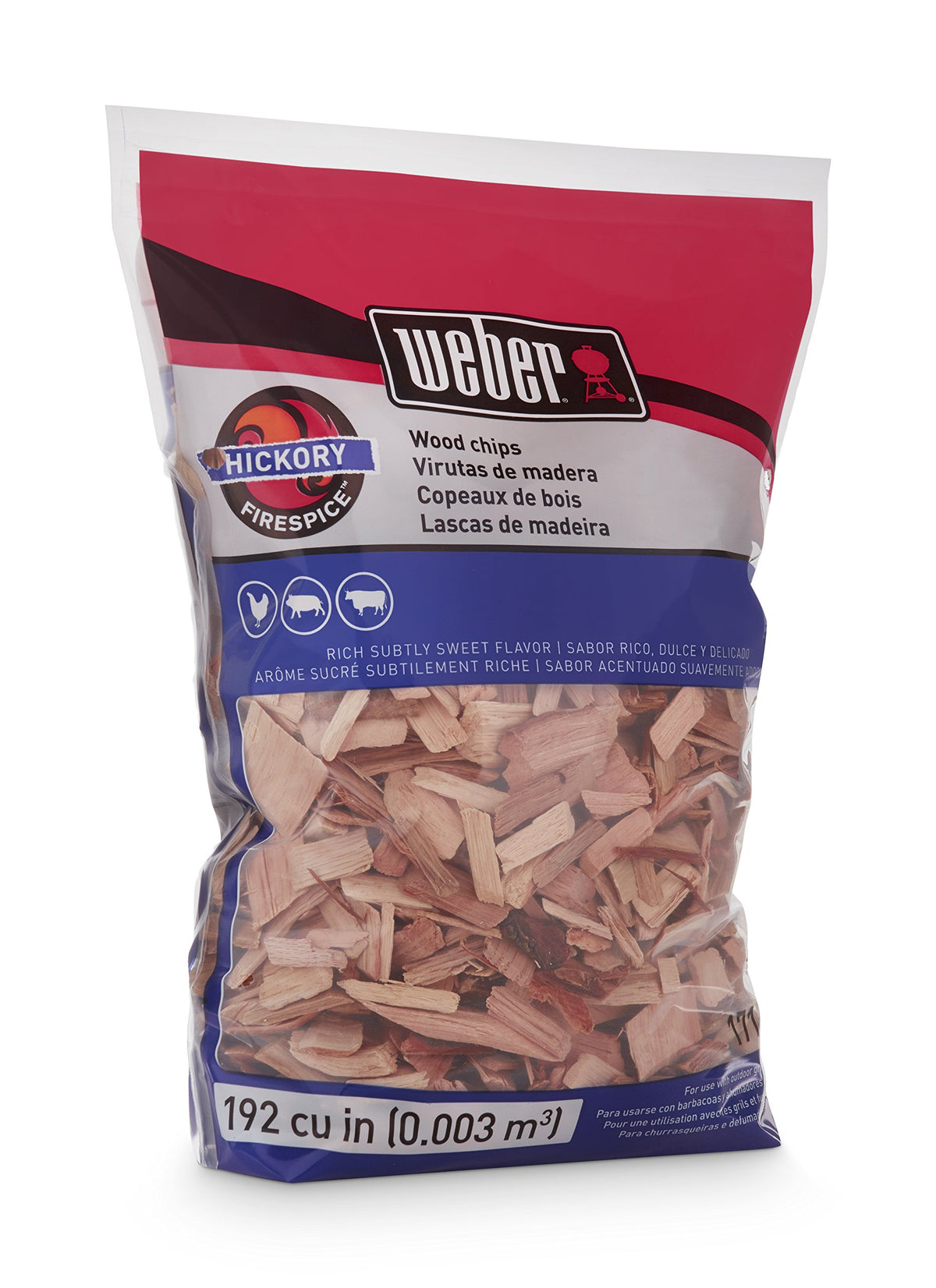 Weber Hickory chips on grill ready to infuse beef or poultry.