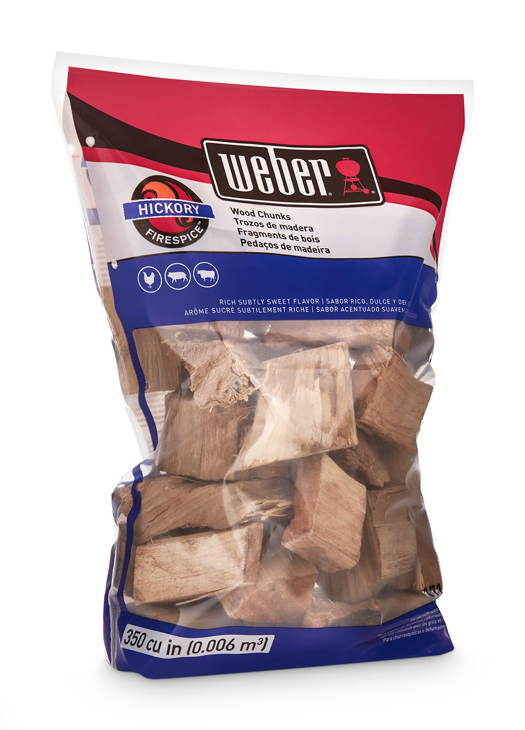 Weber Hickory Wood Chunks closeup highlights texture and aroma for enhanced backyard smoking