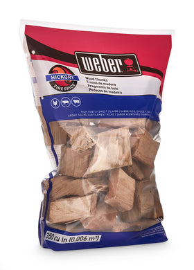 Weber Hickory Wood Chunks closeup highlights texture and aroma for enhanced backyard smoking