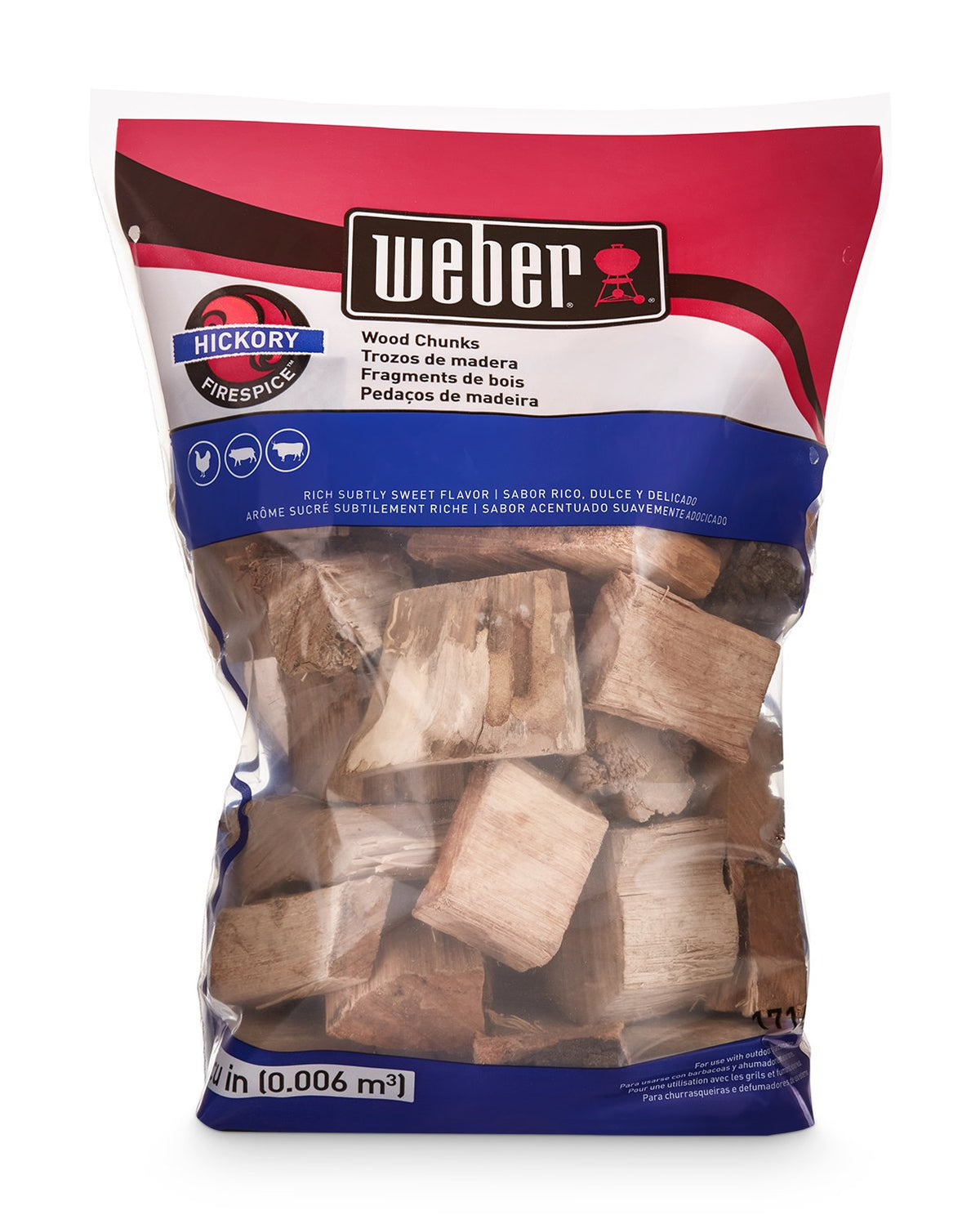 Weber Hickory Wood Chunks on grill showcase, infusing meats with subtle sweetness and depth