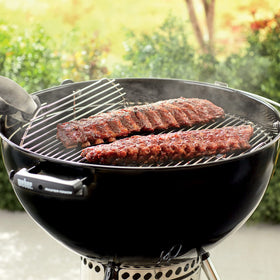 Durable plated steel construction suited for frequent outdoor grilling with Weber grate.