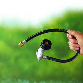 Weber regulator closeup shows solid build for safe propane delivery.