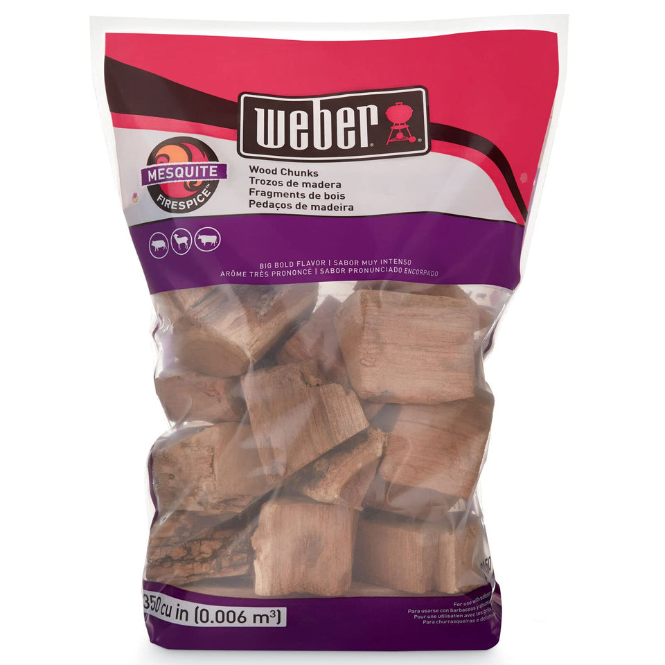 Weber Mesquite Wood Chunks 4 lb bag ready for grilling and smoking.