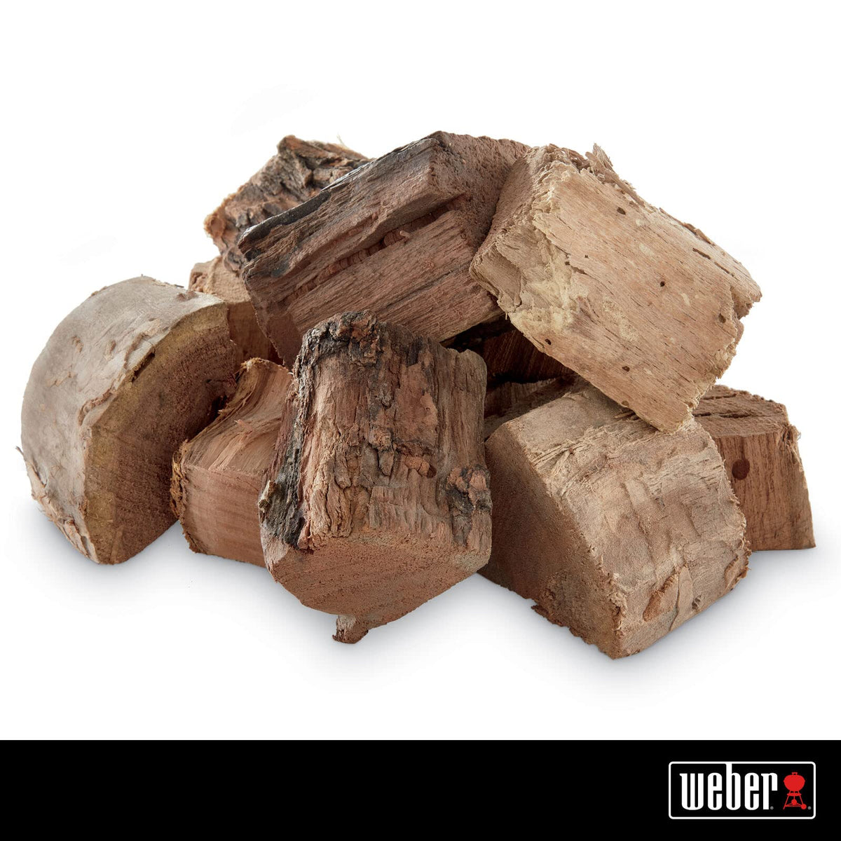Weber Mesquite Wood Chunks releasing bold smoke flavor for grilled meat.