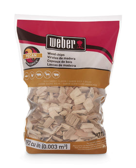 Close-up of Weber Pecan Wood Chips with natural hardwood aroma.