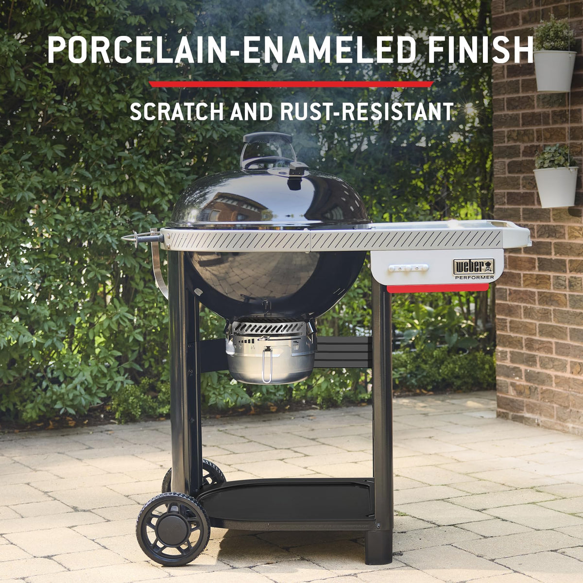 Weber Performer 22-Inch grill side table providing prep space beside grill