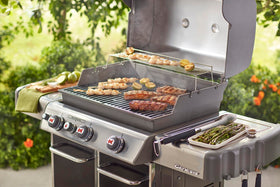 Heavy-duty cast-iron construction of Weber grates built for frequent grilling
