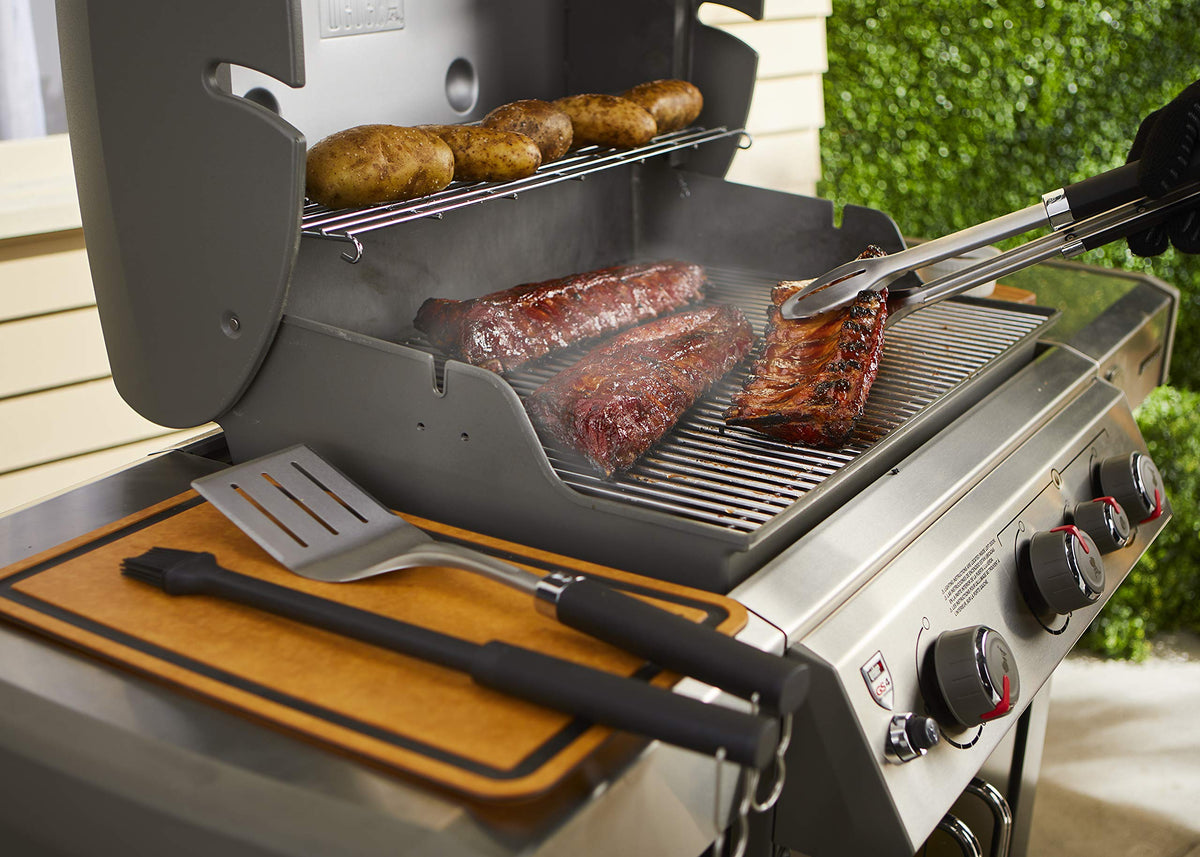 Weber Precision 3-Piece Grilling Tool Set hands-free locking for compact storage