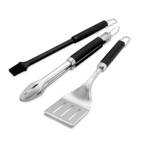 Weber Precision 3-Piece Grilling Tool Set tongs with hands-free locking for easy use