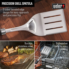 Weber Precision Grill Spatula is dishwasher safe for easy cleanup.