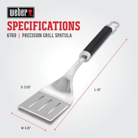 Weber Precision Grill Spatula features a hanging loop for storage convenience.
