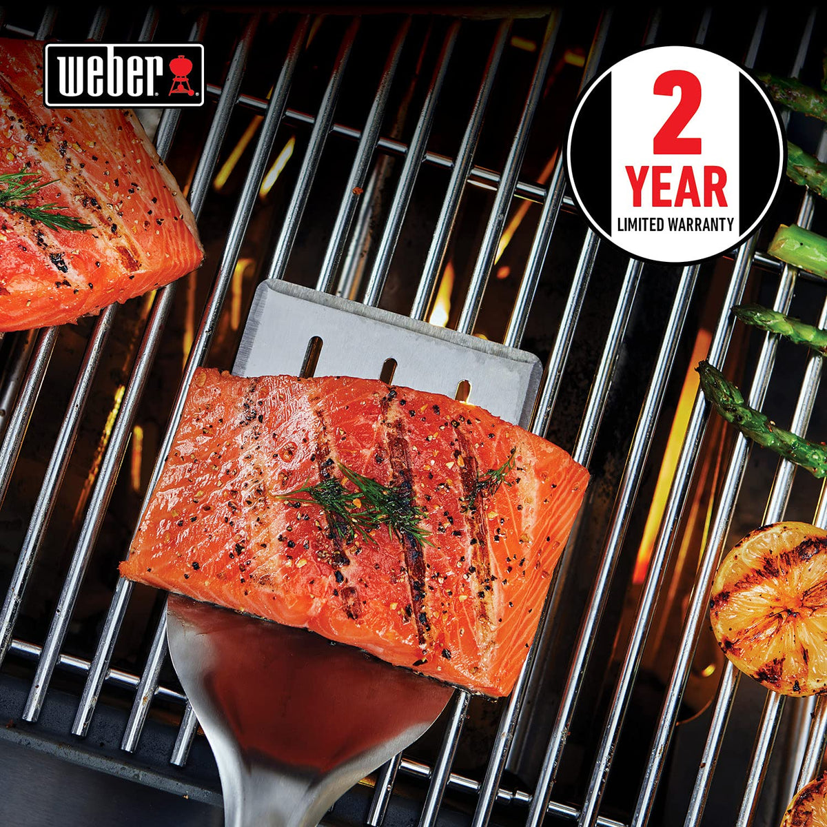 Weber Precision Grill Spatula showing soft-touch handle for comfort.