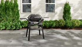 Weber Q Compact Stand tool-free assembly for portable outdoor grilling.