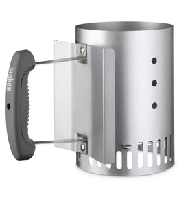 Weber Rapidfire Compact Chimney Starter front view for quick ignition on small grills.