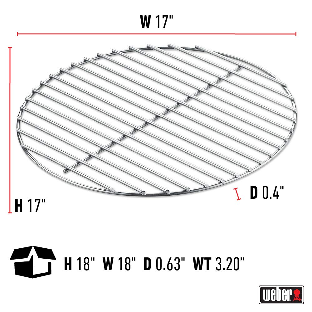 Weber replacement charcoal grate 17-inch moisture-resistant finish protects outdoor grilling setup.