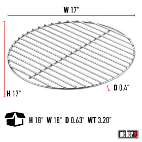 Weber replacement charcoal grate 17-inch moisture-resistant finish protects outdoor grilling setup.