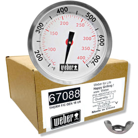 Weber replacement thermometer 67088 center mount provides accurate grill temperature at a glance.