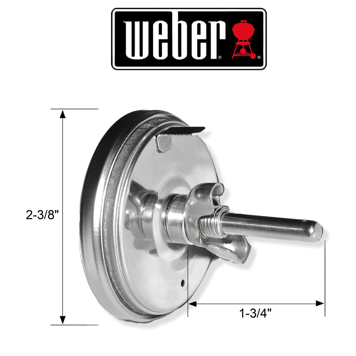 Weber replacement thermometer shows Fahrenheit and Celsius for versatile temperature tracking.